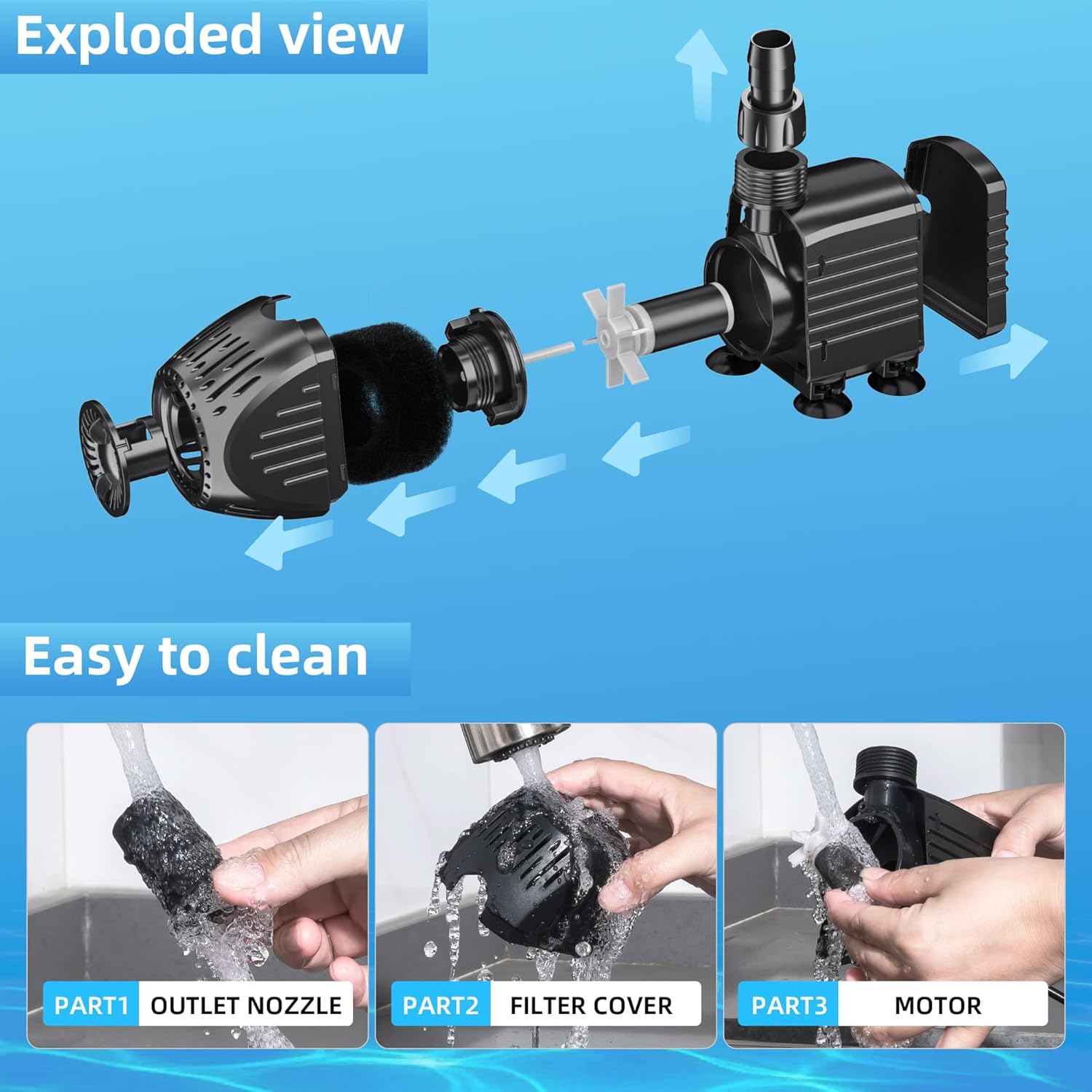 Detalle de Biling Ultra-Quiet Submersible Pump (1520L/h) for Aquarium, Pond & Hydroponics
