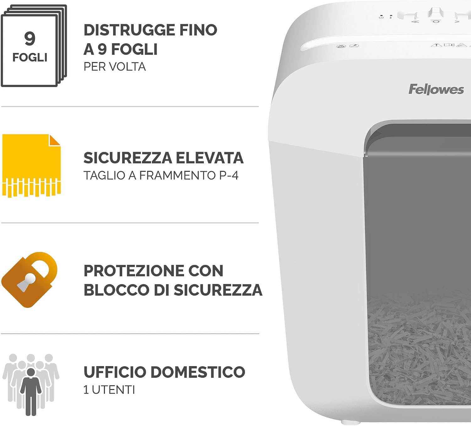 Detalle de Fellowes FS-9C Distruggidocumenti a Taglio Incrociato: Sicurezza, Silenzio e Flessibilità per Casa e Ufficio