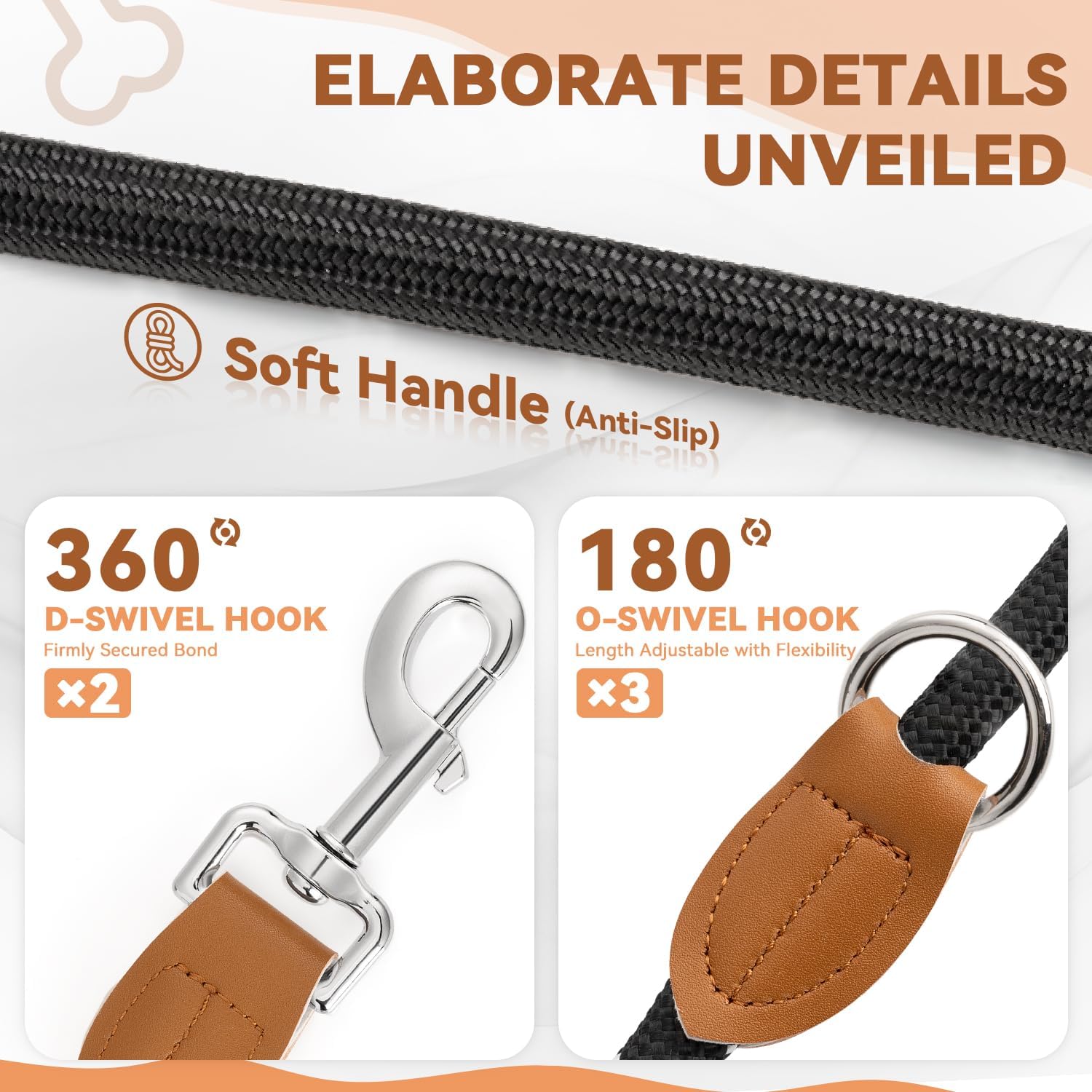 Detalle de PETCOOZ Training Lead for Dogs: 3M Double Ended, Adjustable & Hands-Free for Medium–Large Dogs