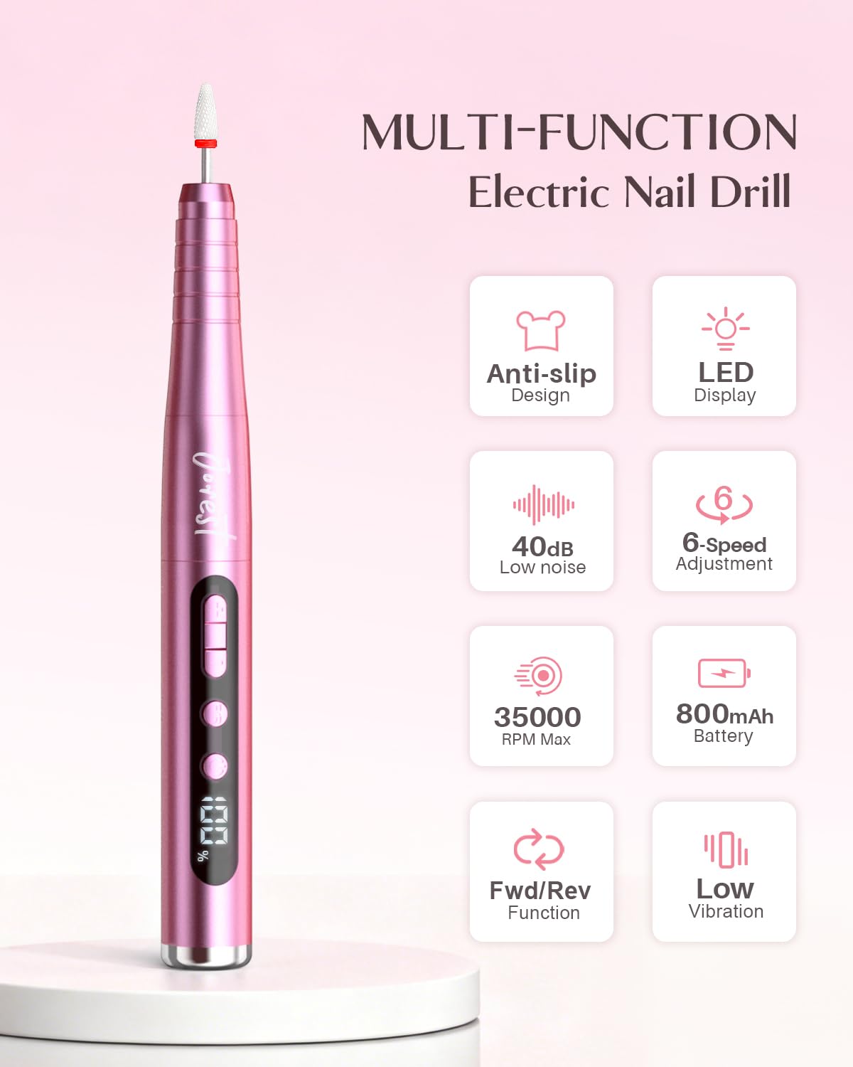 Detalle de JOREST 13-in-1 Elektrische Nagelfräse Kabellos – Maniküre-Set für Gel- und Acrylnägel (Rose Pink)