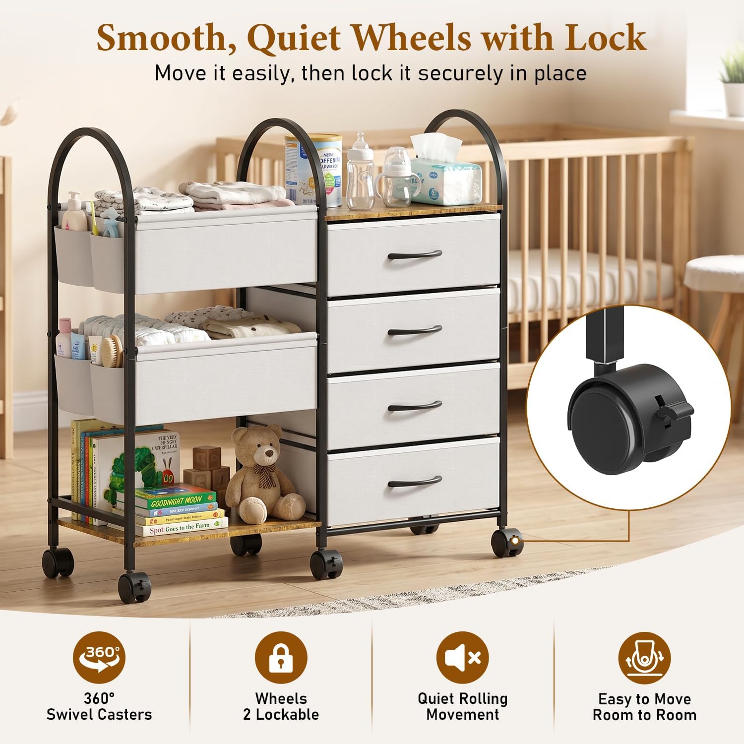 Thumbnail 6 de Nylaira WJ-NBC 4-Tier Baby Diaper Caddy Cart with Drawers and Locking Wheels