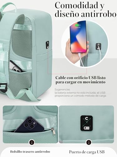 Detalle de Mochila de cabina RuoSien 40x30x20 cm para Ryanair: USB, antirrobo y organización inteligente