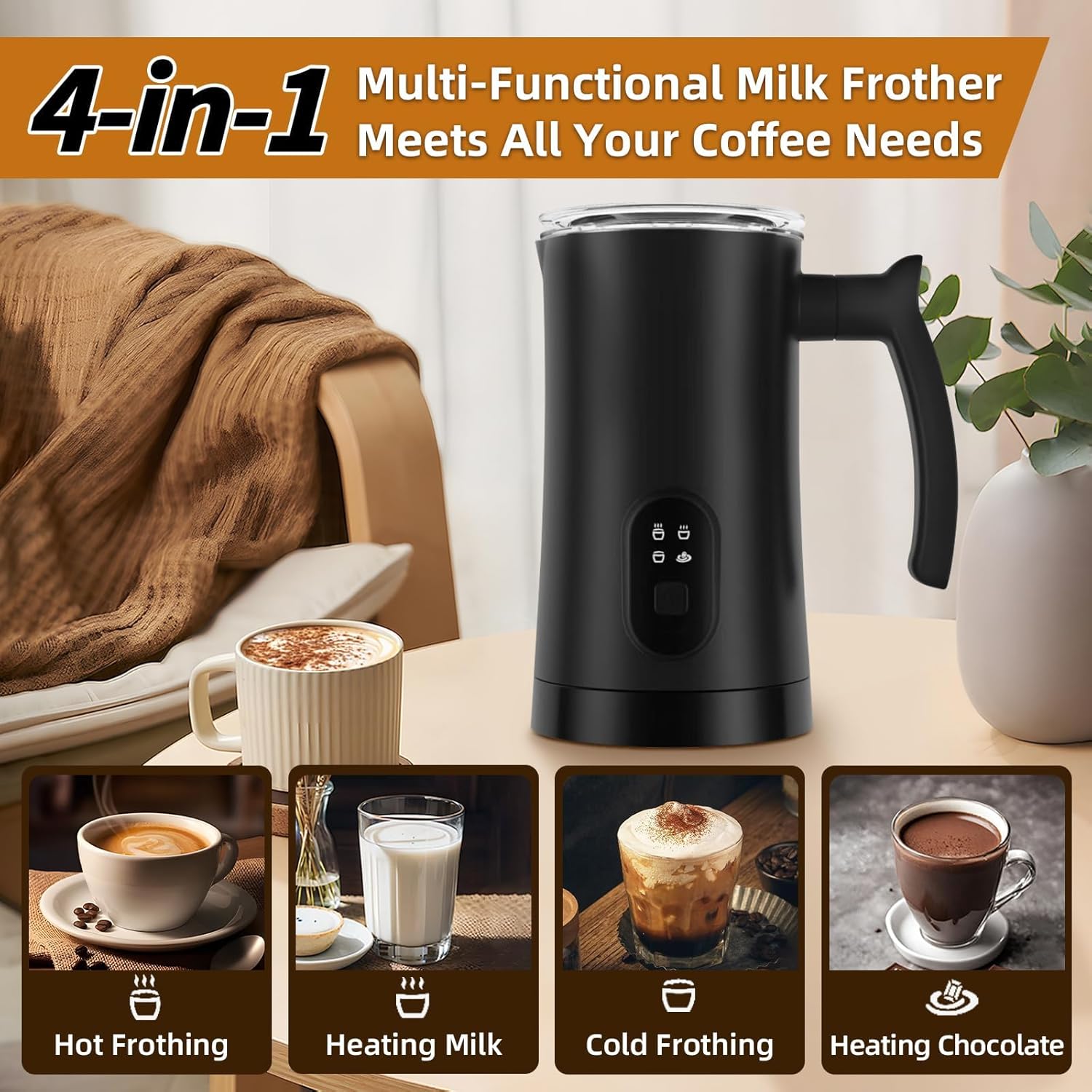 Detalle 2 de MUMAO Milk Frother 350ml Electric Milk Steamer 🥛