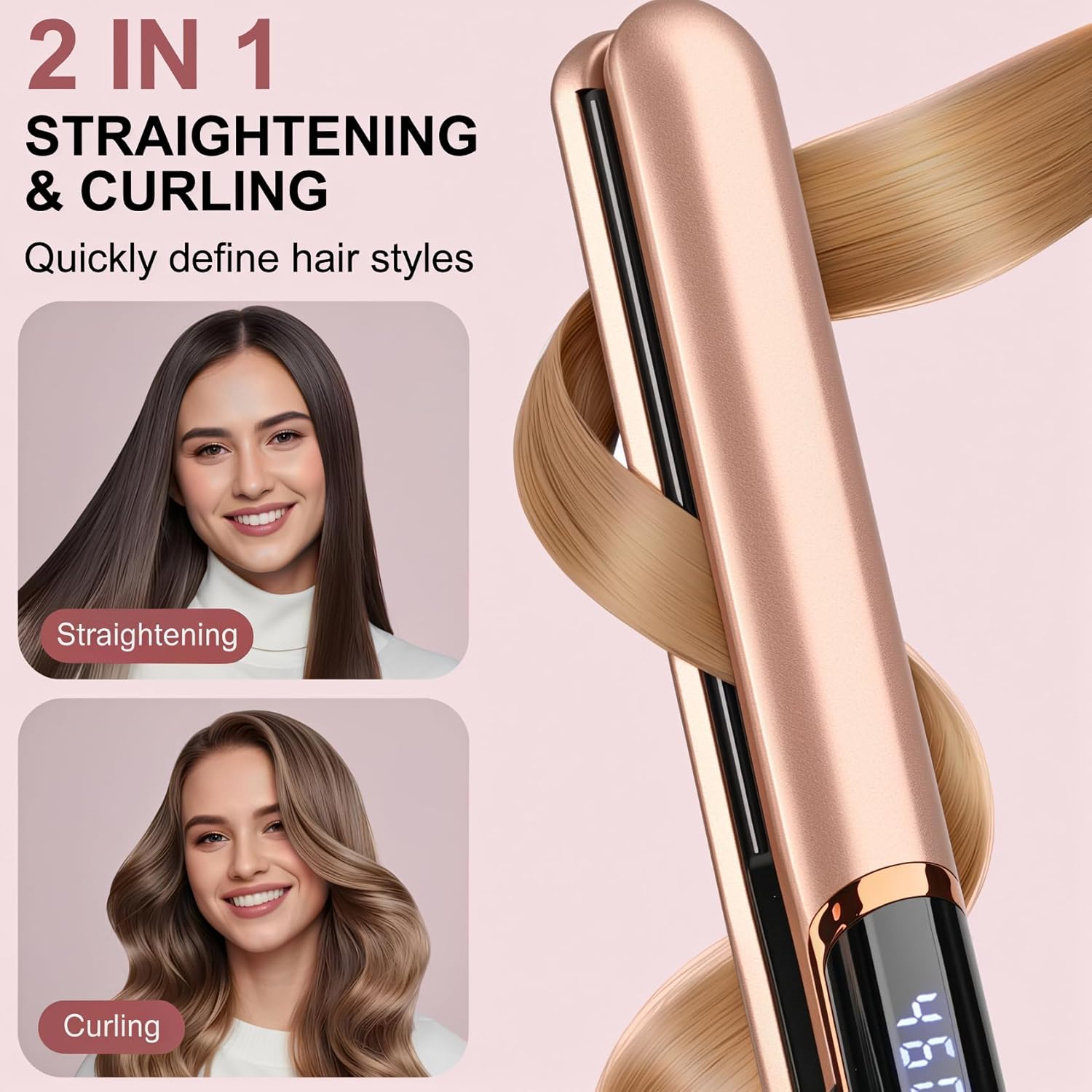 Detalle 2 de Flat Iron Hair Straightener 14-temp Digital Display 💇♀