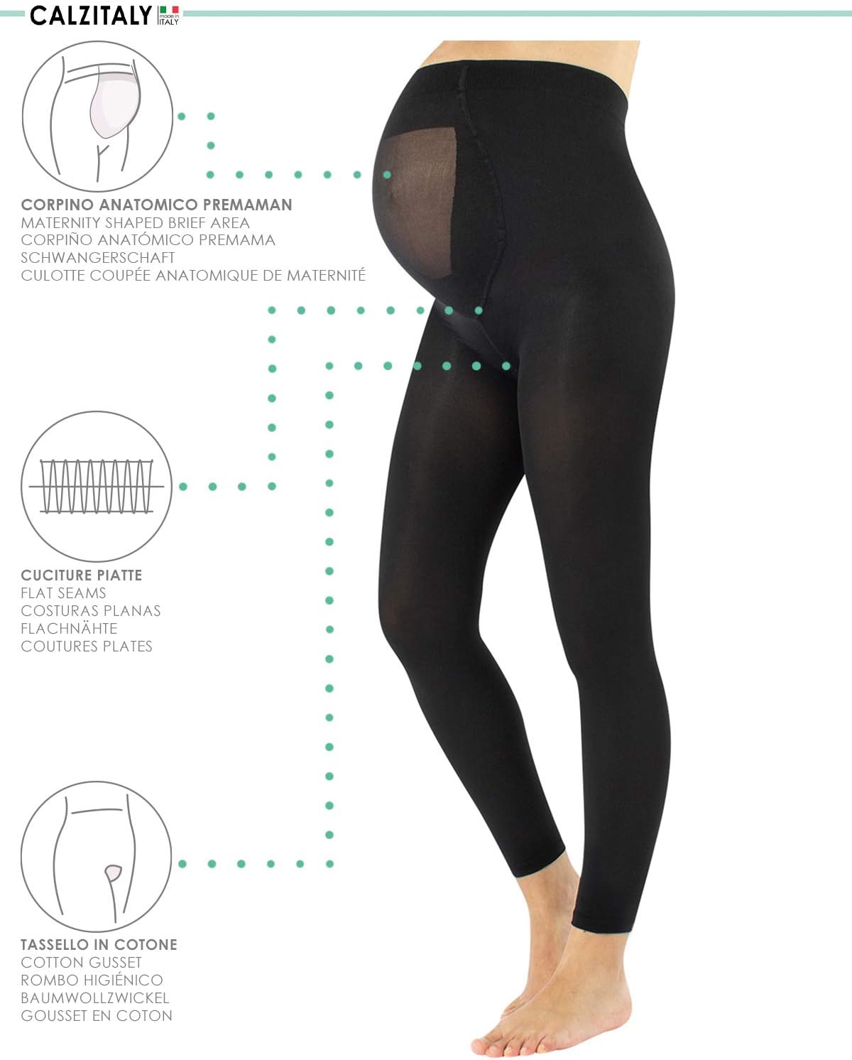Detalle 2 de CALZITALY Leggings Premaman Coprenti 100 DEN – Nero, 2/S 3/M 4/L 5/XL
