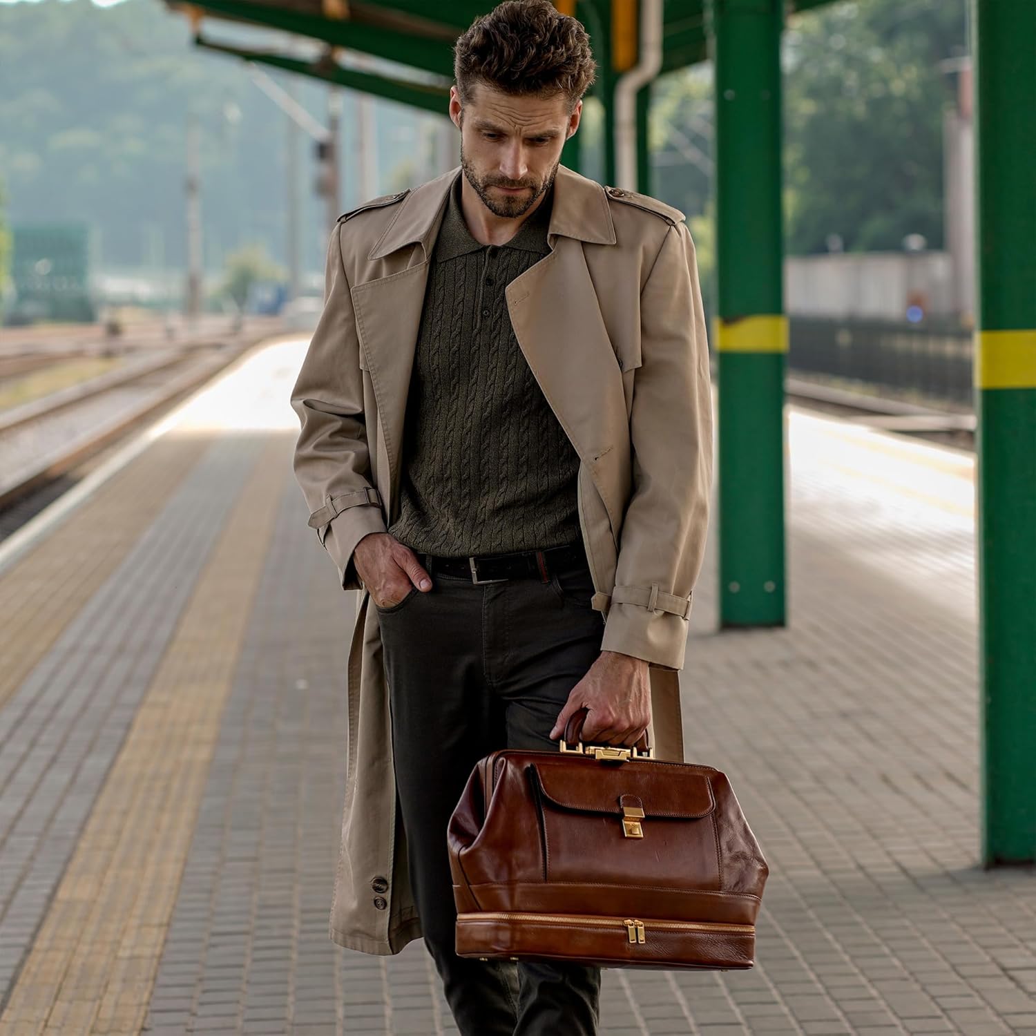 Thumbnail 2 de Time Resistance Full Grain Leather Doctor Bag – Vintage Style Medical Briefcase