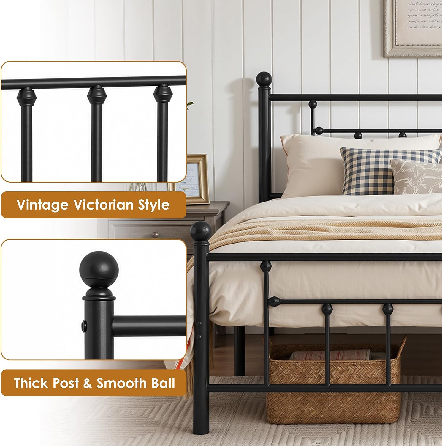 Detalle 2 de VECELO Queen Metal Platform Bed Frame