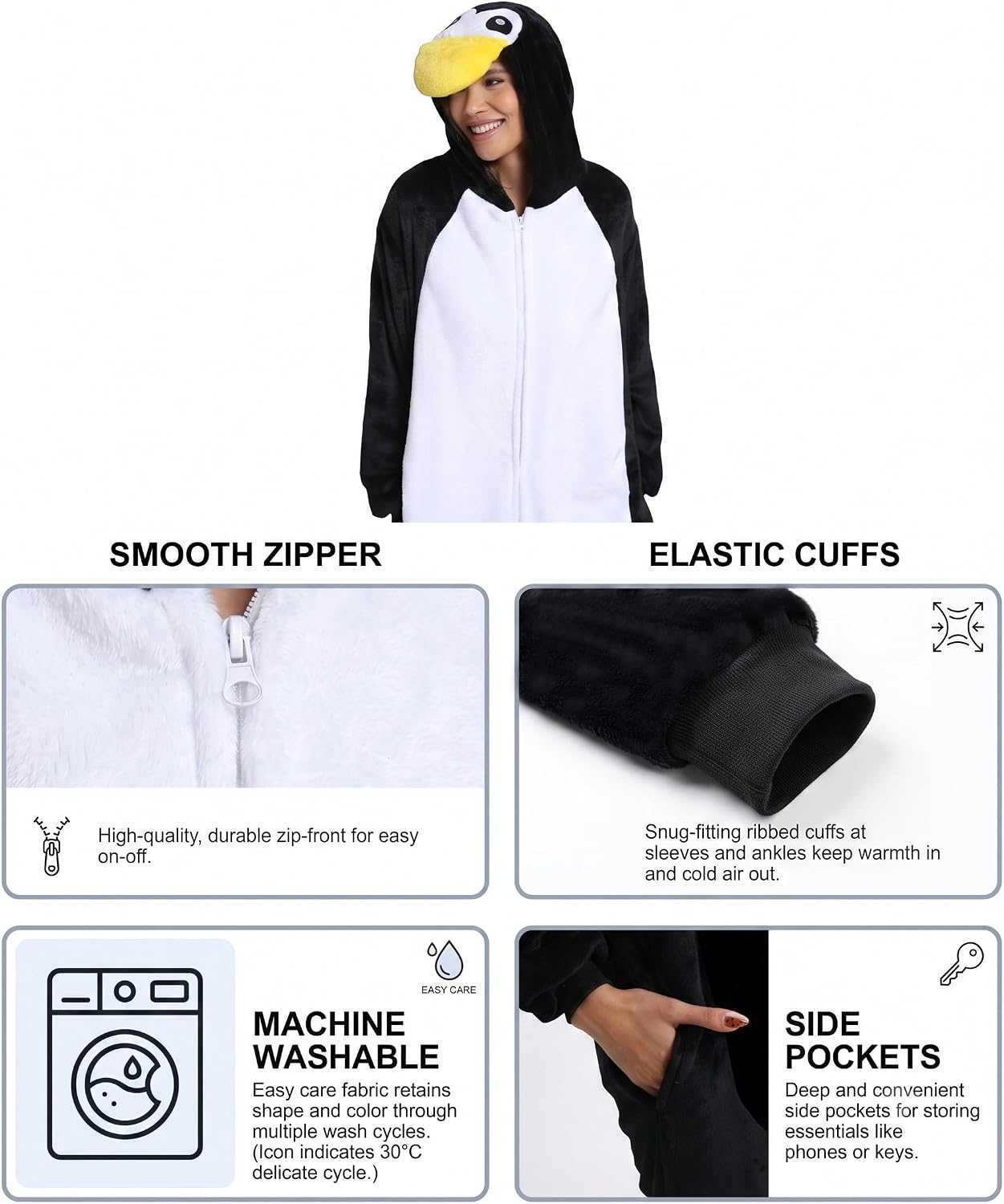 Detalle de Hundredmore Adult Animal Onesie Pajamas with Plush Hood, Zip Front & Pockets