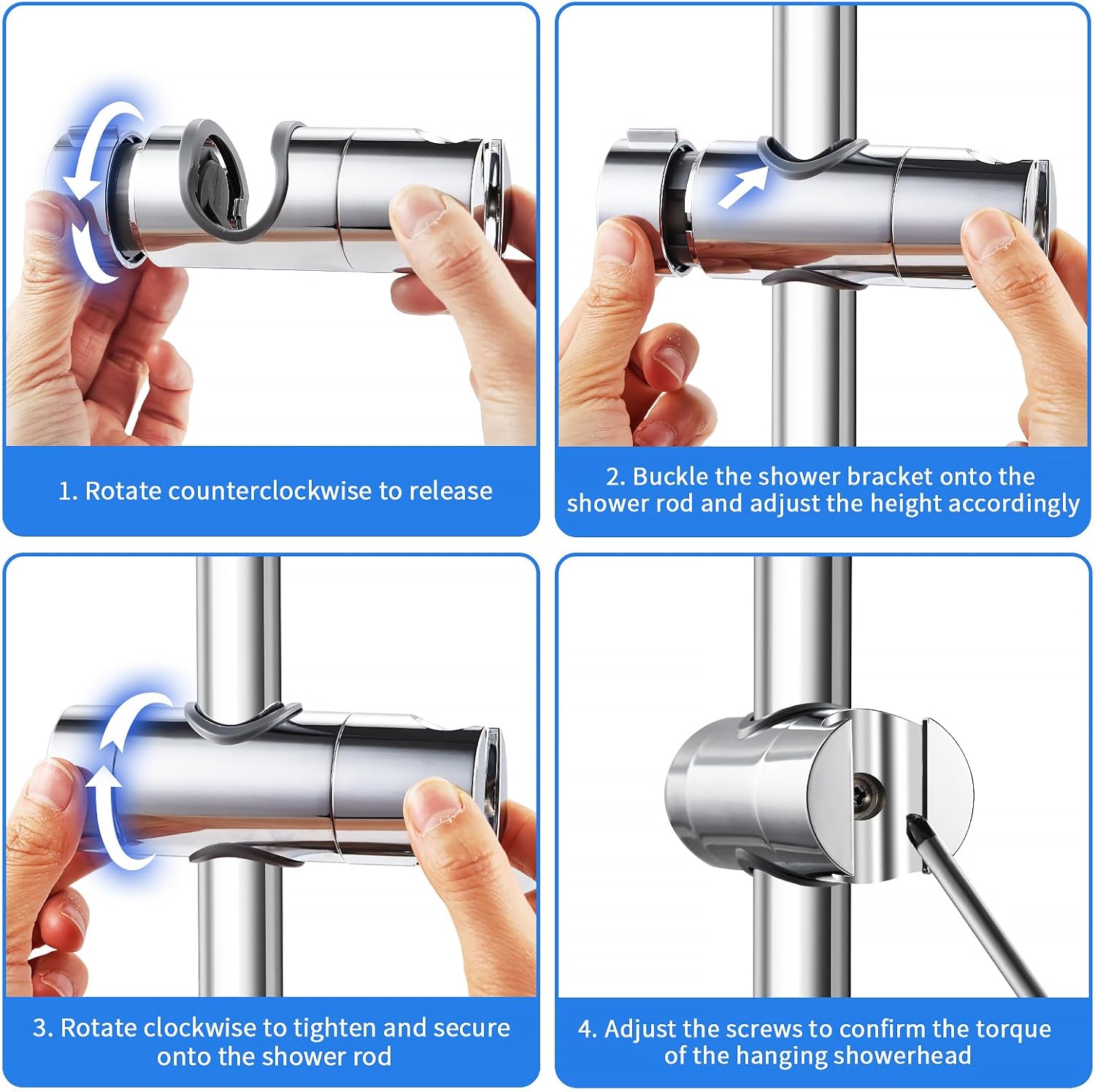 Detalle 2 de Joyoldelf 19-25MM Adjustable ABS Shower Rail Head Holder – Chrome Plated