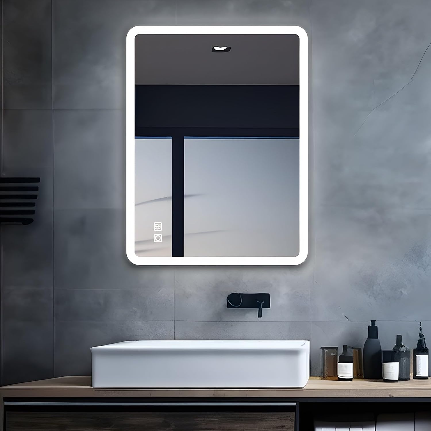 Detalle de MIQU Specchio da bagno LED 70x50 cm con touch, luce dimmerabile e antiappannamento