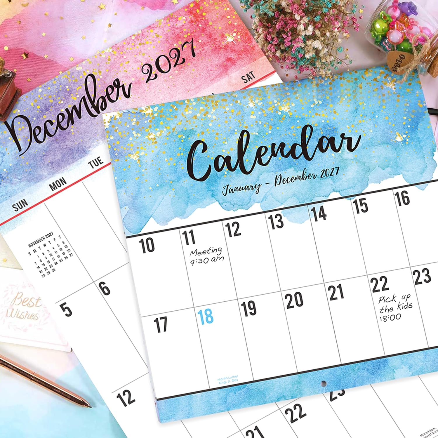 Detalle 2 de Journaltastic JOZDSMSKGLB13 2027 Wall Calendar, 12" x 24" Open, Large Grid