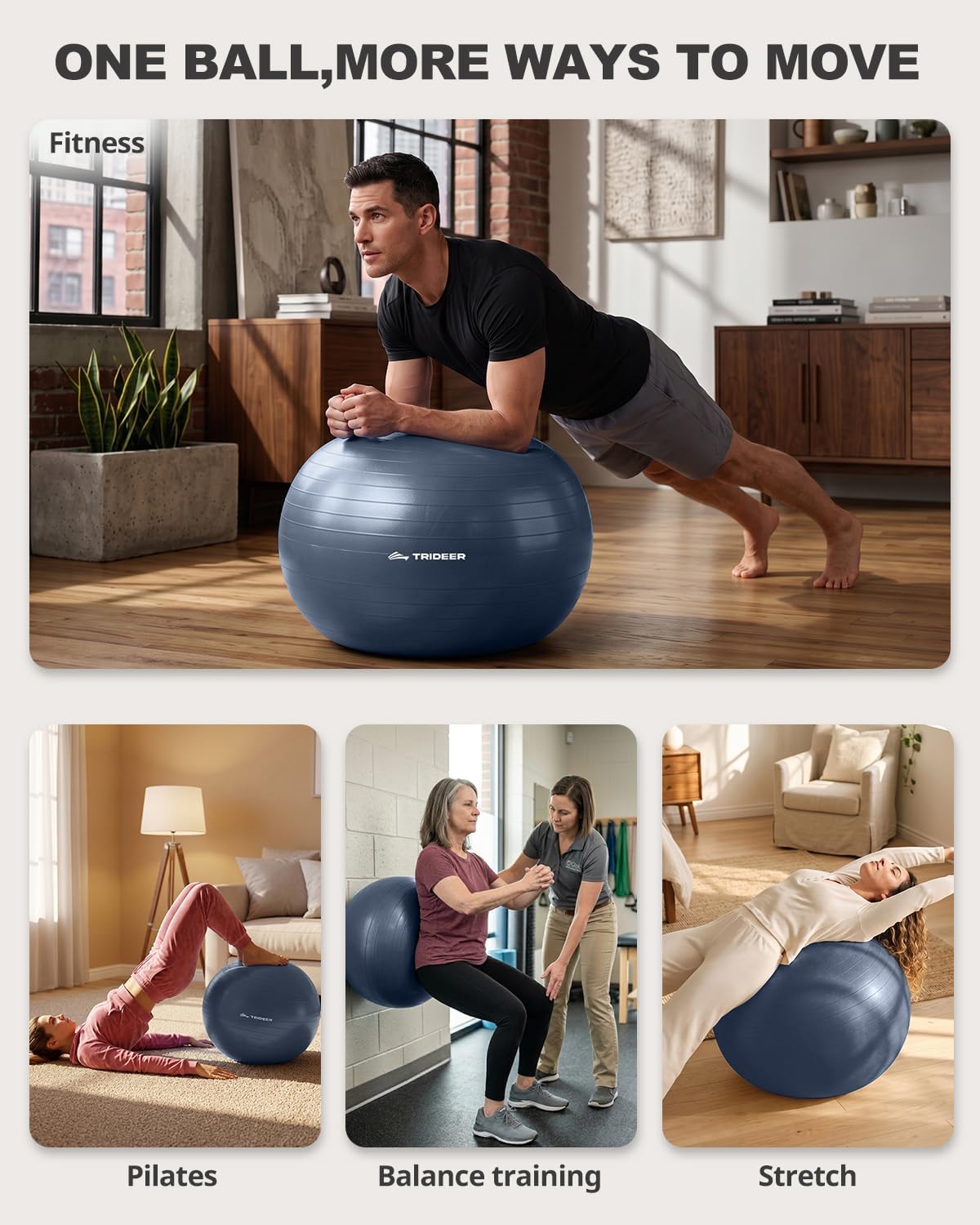 Detalle 2 de Trideer TRUS-6601SBMA65B Yoga Ball, 58–65 cm, Non-Slip PVC