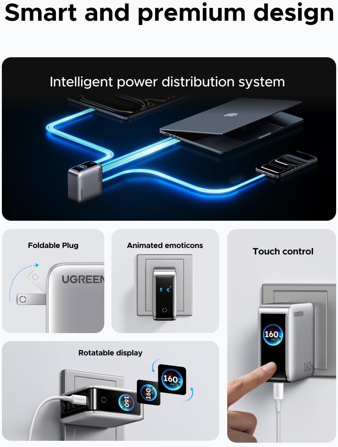 Thumbnail 5 de UGREEN Nexode Pro X774 160W GaN USB-C Charger, 5 Ports, Smart Display