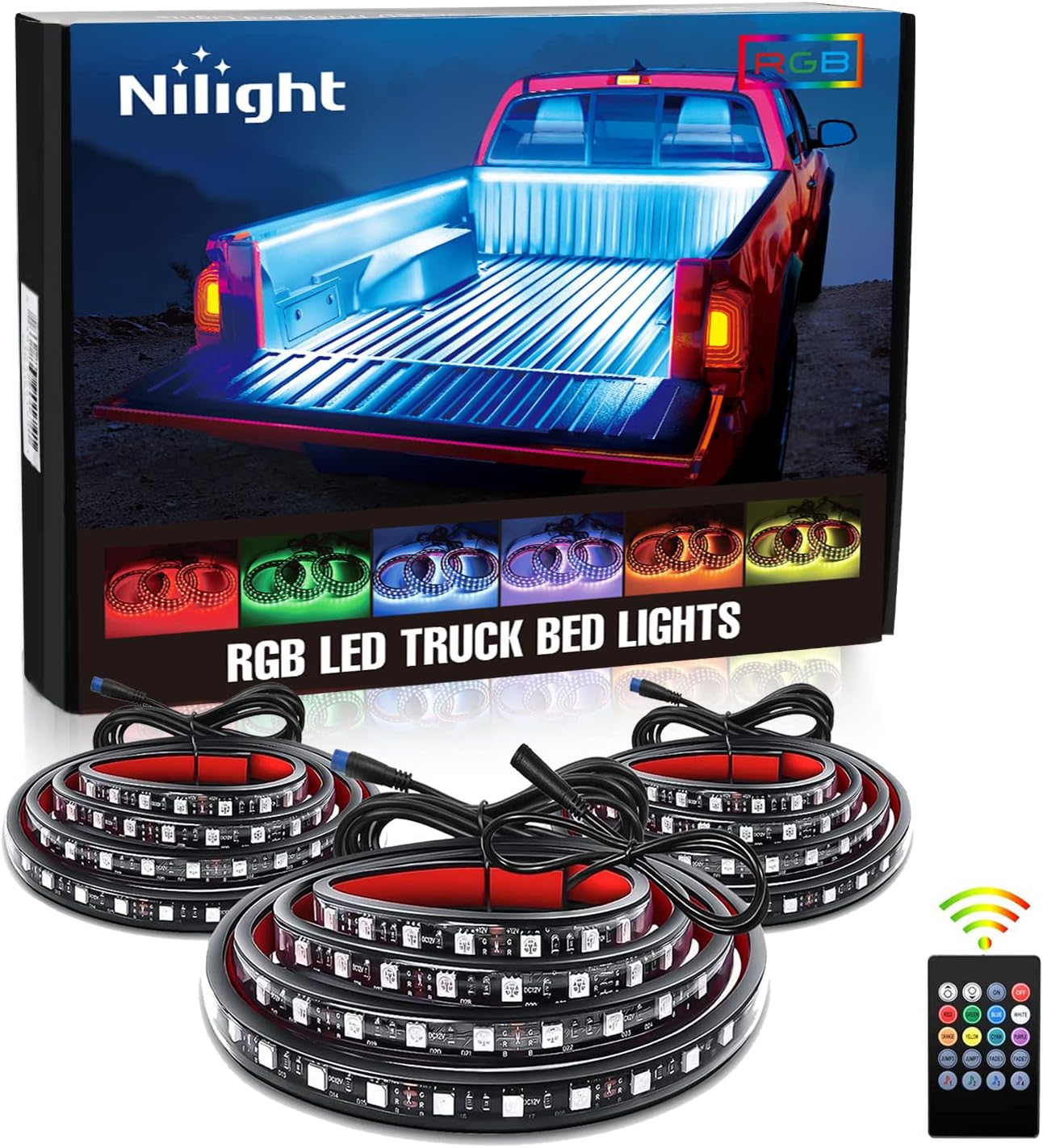 Detalle de Nilight 3PCS 60-Inch RGB Truck Bed Light Strip Kit (270 LED) with RF Remote