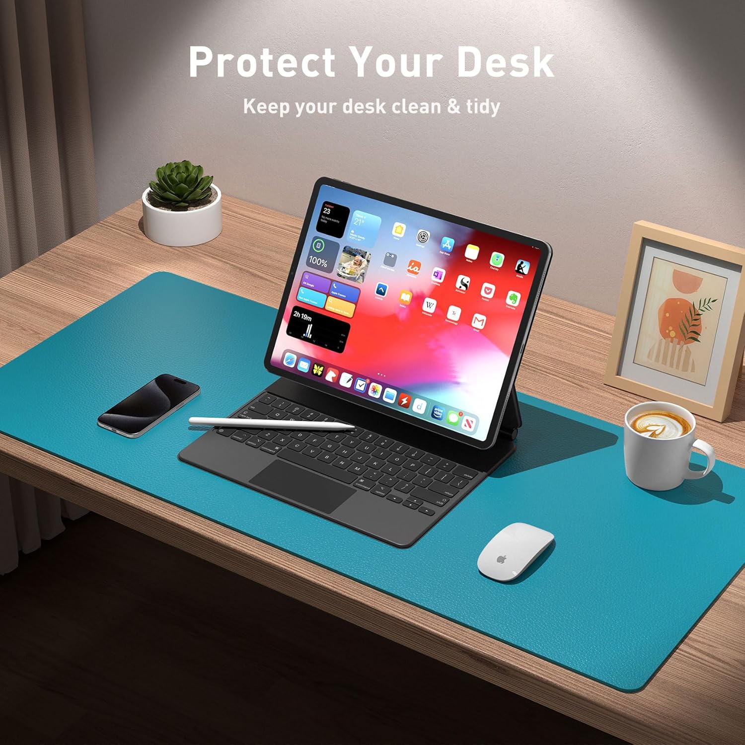 Thumbnail 5 de Aothia Office Desk Mat 80x40 cm – Waterproof PU Leather, Non-Slip Turquoise Blue