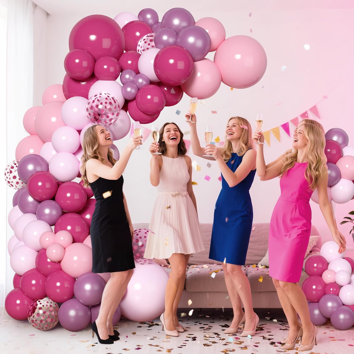 Thumbnail 6 de 147 Stück Valentinstag Deko Set Rosa – Luftballon Girlande in Hot Rosa, Gold und Weiß