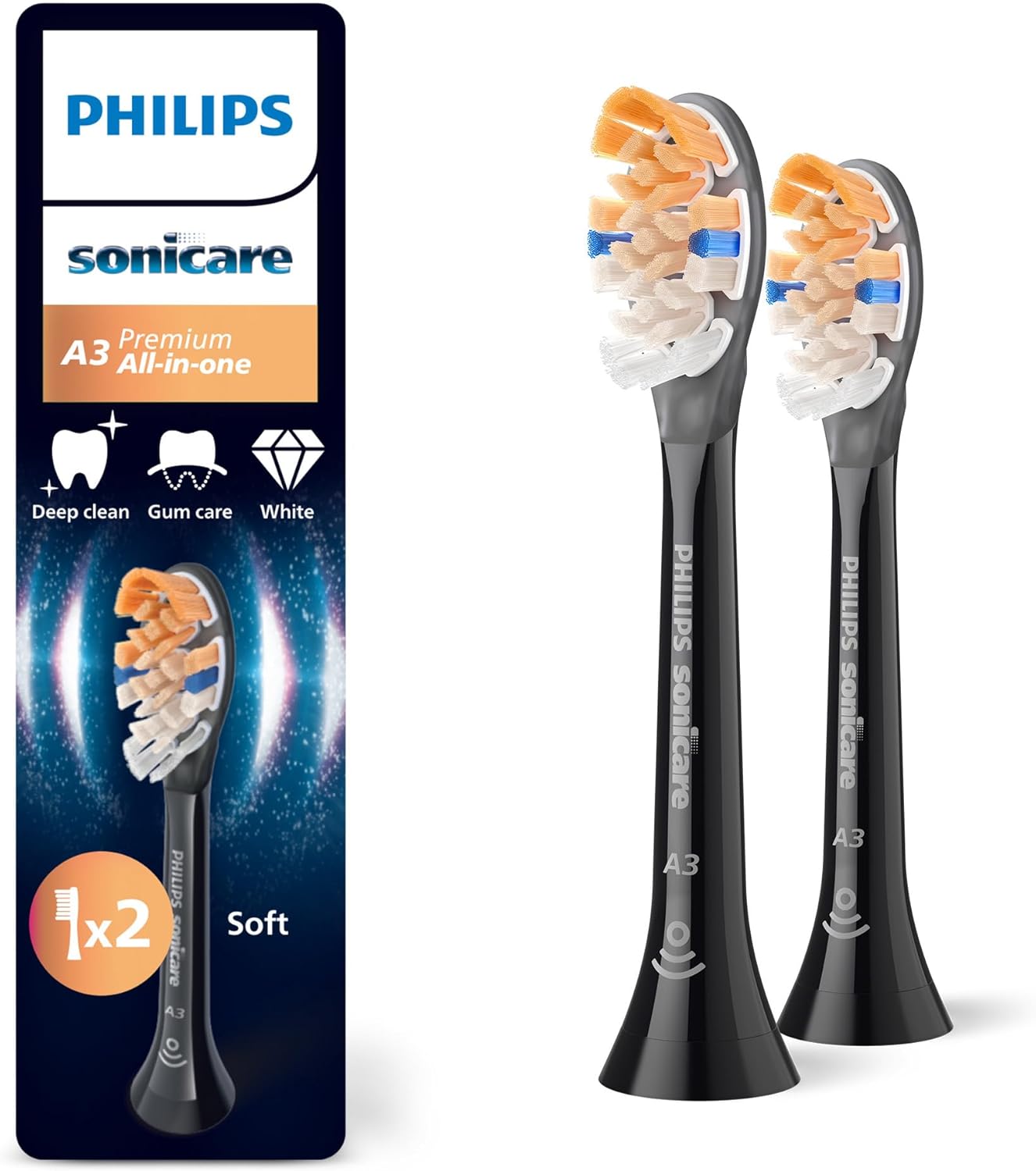 Detalle de Philips Sonicare A3 Premium replacement heads 2-pack 🪥