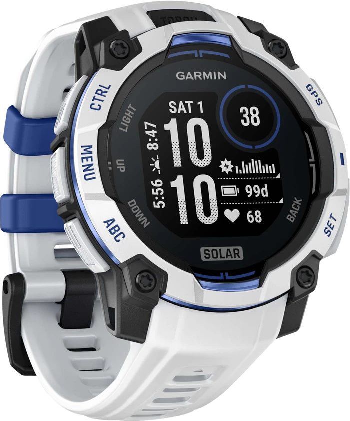 Detalle de Garmin Instinct 3 Solar Weiß 45 mm – robuste Outdoor-Smartwatch mit Solaraufladung