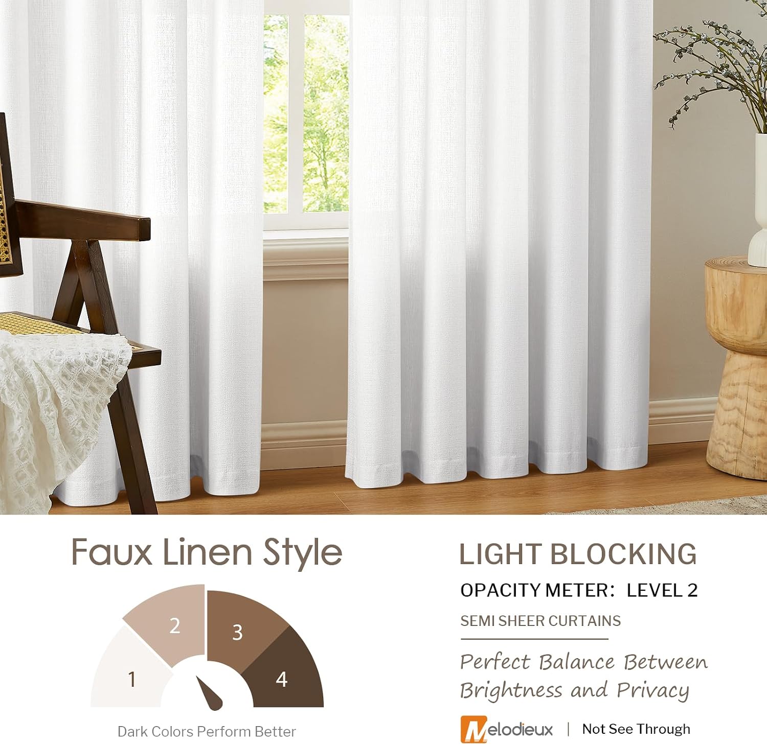 Detalle de Melodieux semi blackout voile curtains, 55x72in