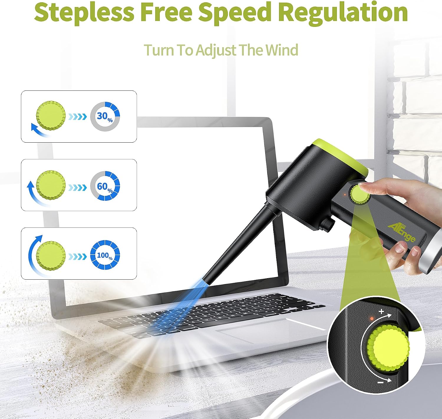 Detalle de ATEngeus elektrische stofblazer met 6000mAh-accu, USB-C en traploze regeling