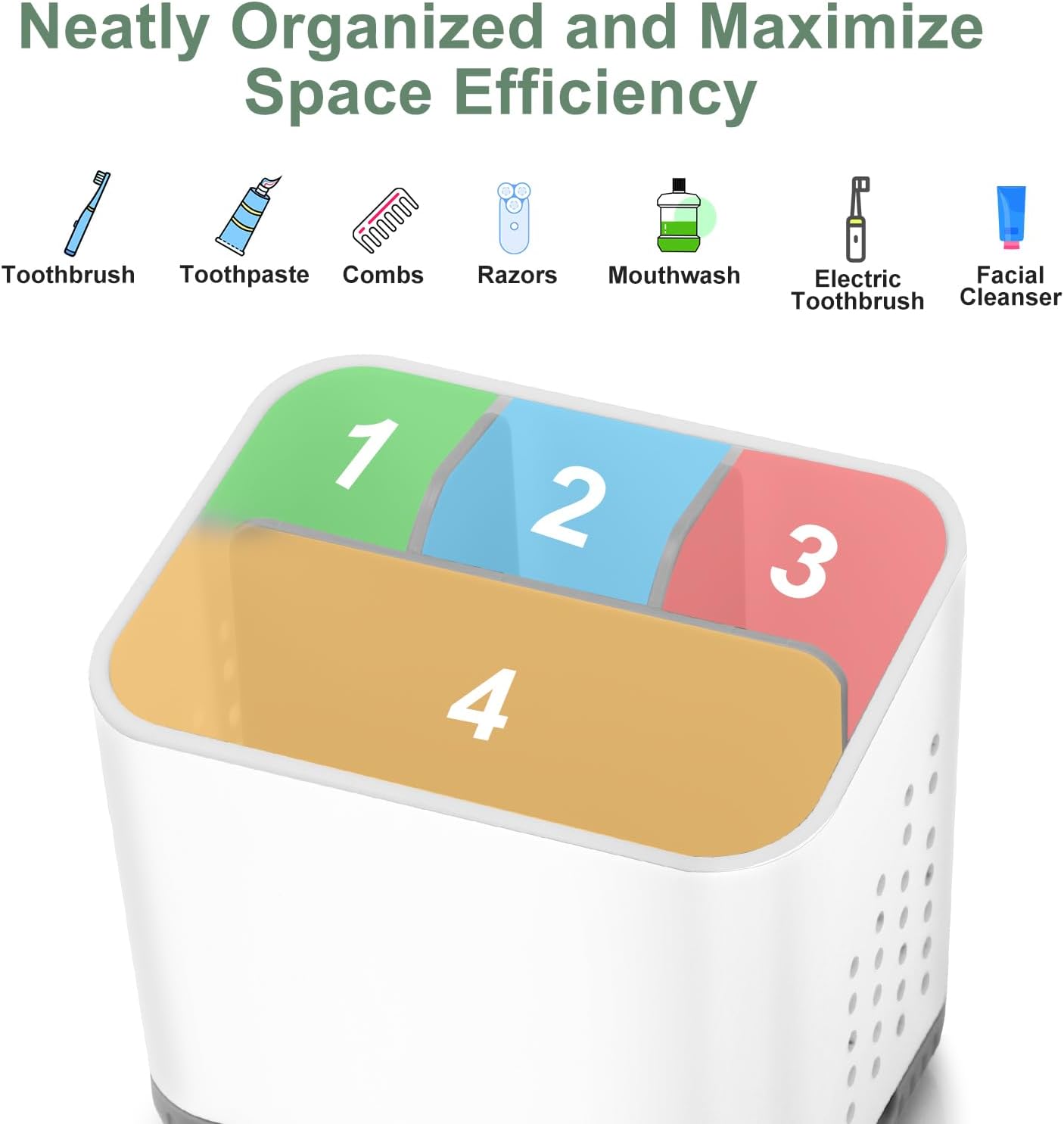 Thumbnail 3 de Toprance Electric Toothbrush Holder with 4 Compartments, Anti-slip Base & Detachable Caddy