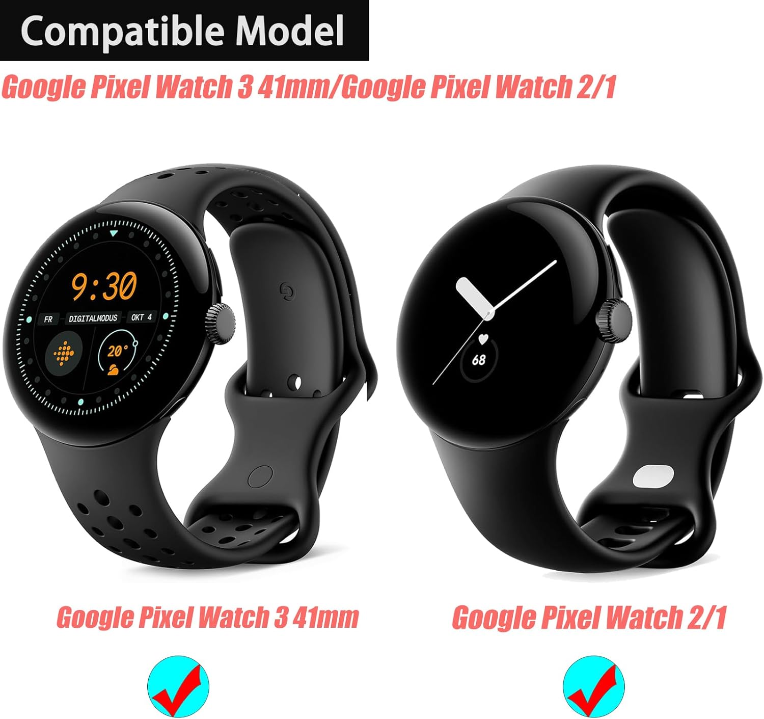 Thumbnail 2 de SUGARJAR Silicone Strap for Google Pixel Watch 3 (41mm) / Pixel Watch 2 / 1