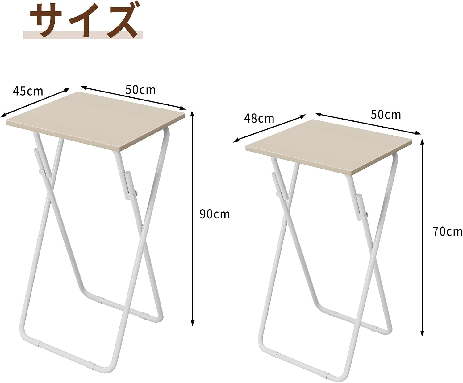 Detalle de VECELO KHD-DST04-S-OAK-JP 折りたたみテーブル 幅50×奥行45×高さ70cm・ライトブラウン