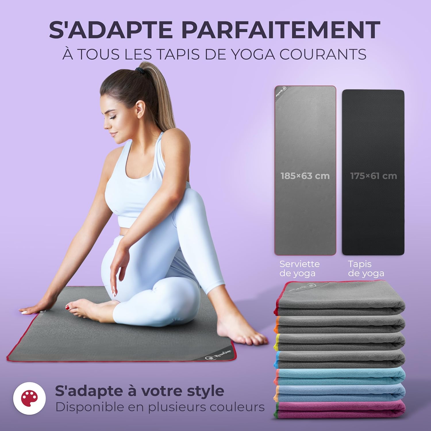 Detalle de NirvanaShape Serviette de Yoga antidérapante (185 x 63 cm) — hygiénique et polyvalente