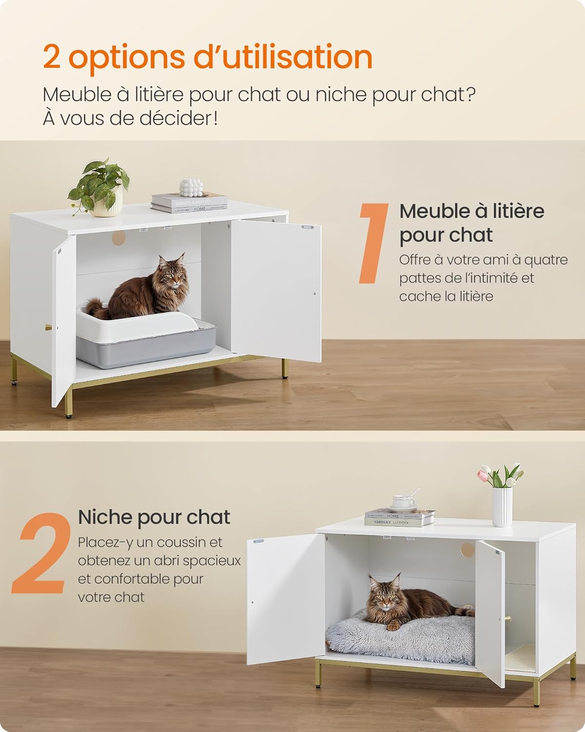 Thumbnail 5 de Feandrea PCL027W01 Meuble litière pour chat 90×48×61,5 cm 🐱