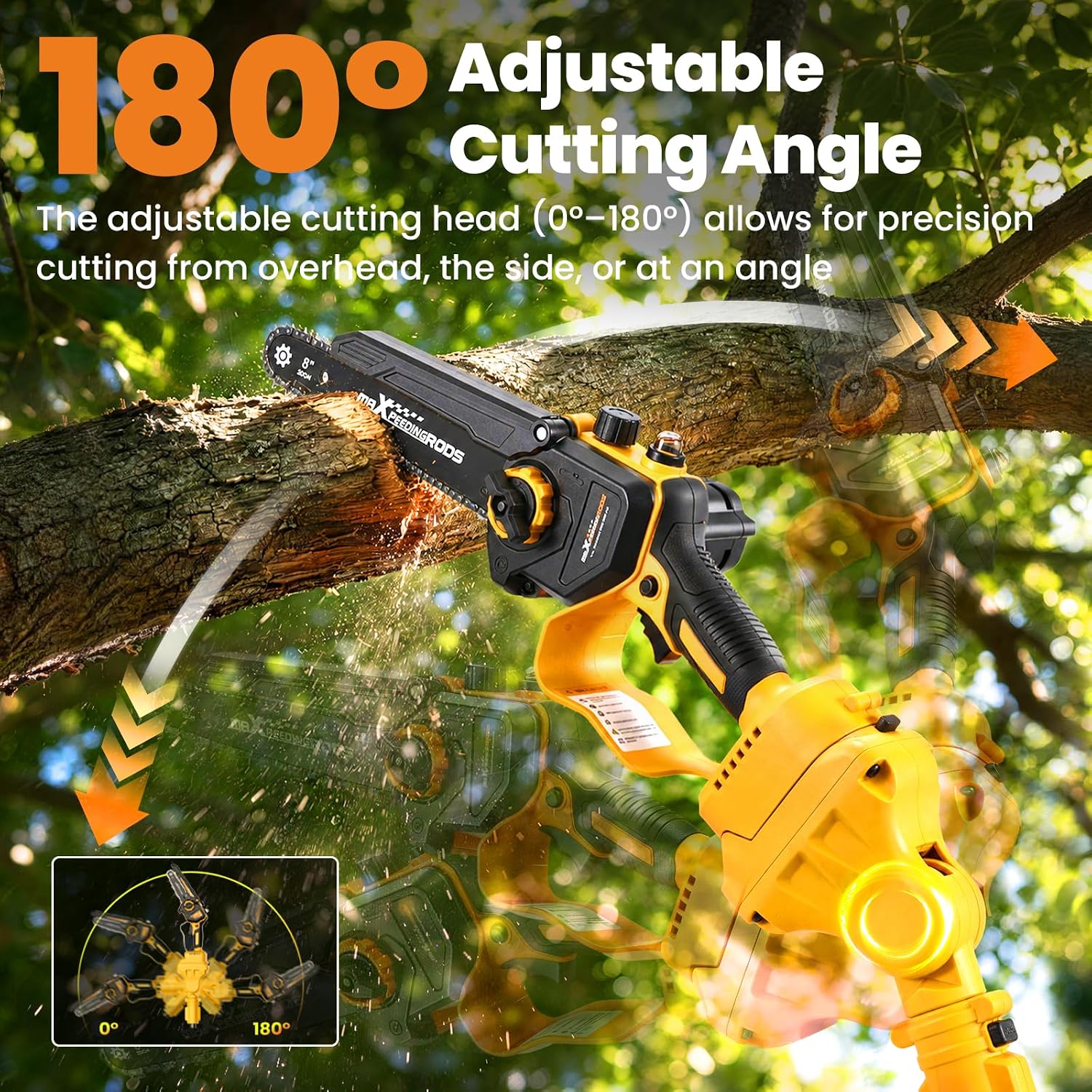 Detalle de maXpeedingrods 4-in-1 Cordless Pole Saw with 6- and 8-Inch Mini Saws