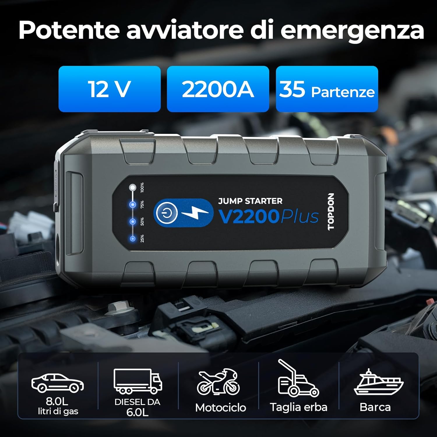 Thumbnail 1 de TOPDON V2200Plus avviatore di emergenza e tester batteria 2 in 1 da 12V (2200A)