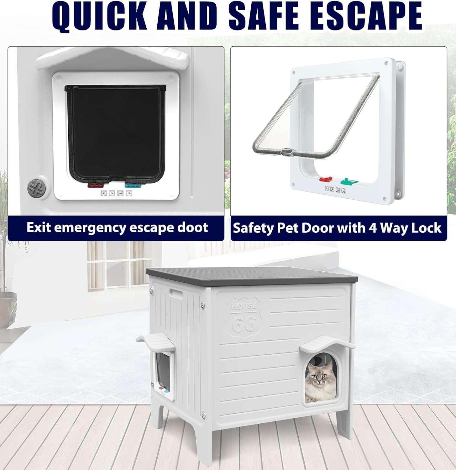 Thumbnail 1 de Plastic Outdoor Cat House – Waterproof shelter with escape door for feral or outdoor cats