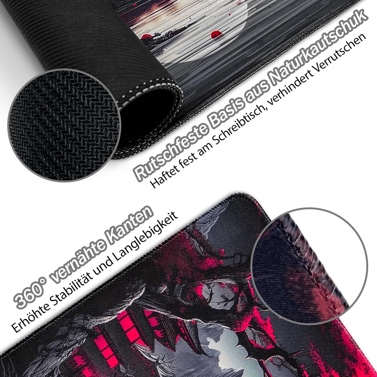 Thumbnail 3 de Zindoo XXL Gaming Mauspad 900 x 400 mm – Schwarzes Anime Mousepad mit rutschfester Gummibasis