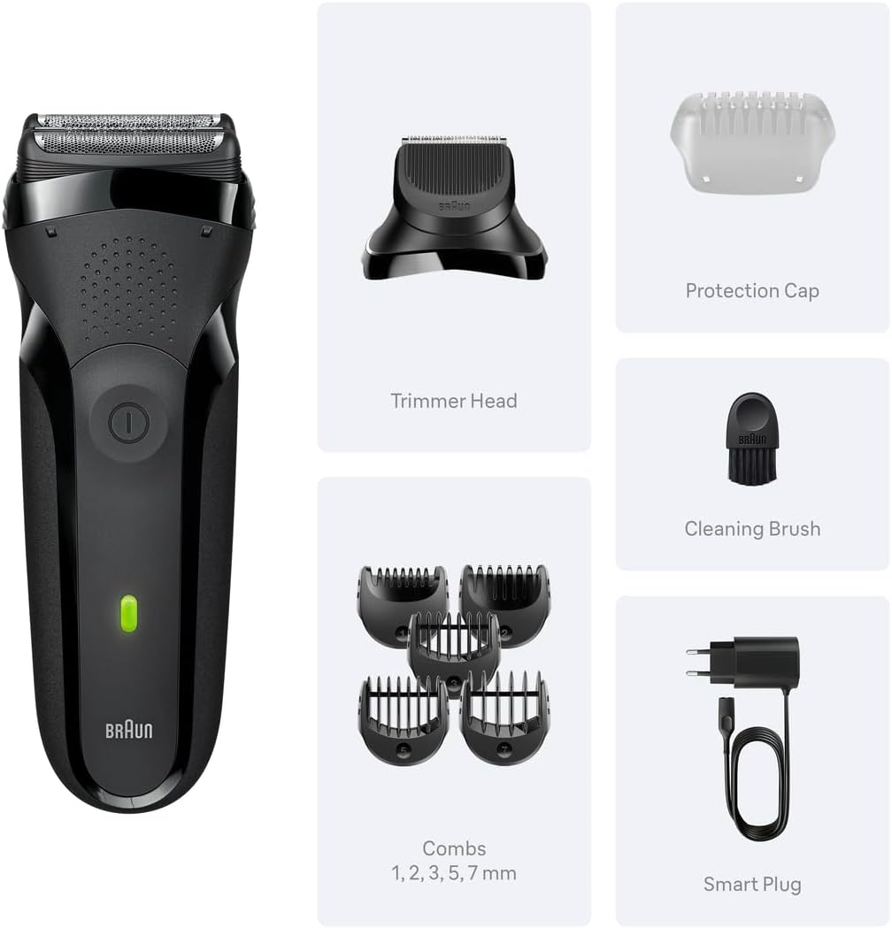 Detalle de Braun Series 3 Electric Shaver 300BT (Grey) with Beard Trimmer Attachment