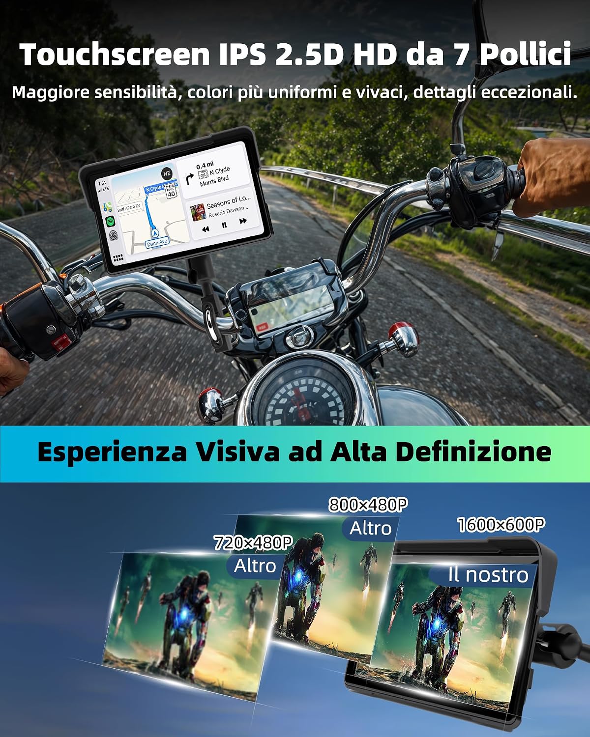 Thumbnail 2 de Jansite 7 Pollic Schermo Carplay Moto Android Auto – Navigatore impermeabile IP67, Bluetooth dual e assistenti vocali
