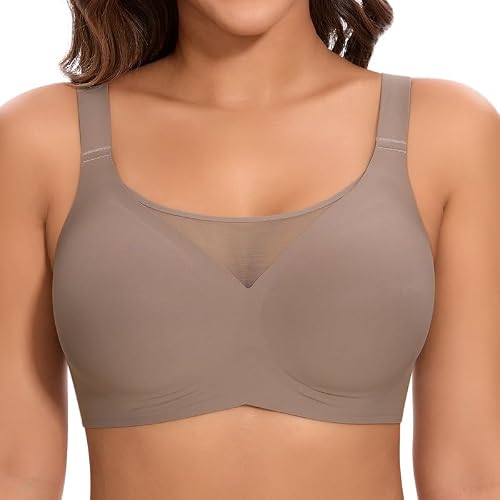 Detalle de Jiuday BH Damen Ohne Bügel – Push Up Soft Jelly Bralette mit Seitenträgern, Nahtloser T-Shirt-BH, Kaffee, Größe M