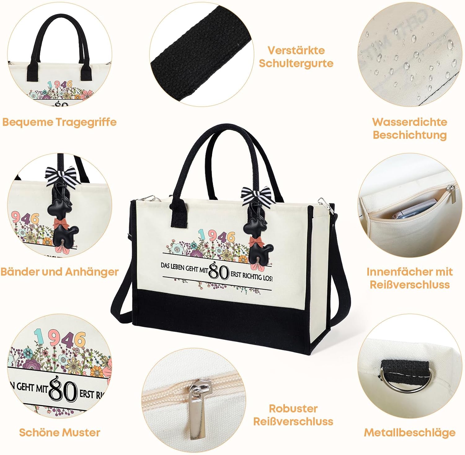 Thumbnail 4 de Seutgjie Geschenkset zum 80. Geburtstag – Vintage Tote Bag, Kosmetiktasche und Glückwunschkarte
