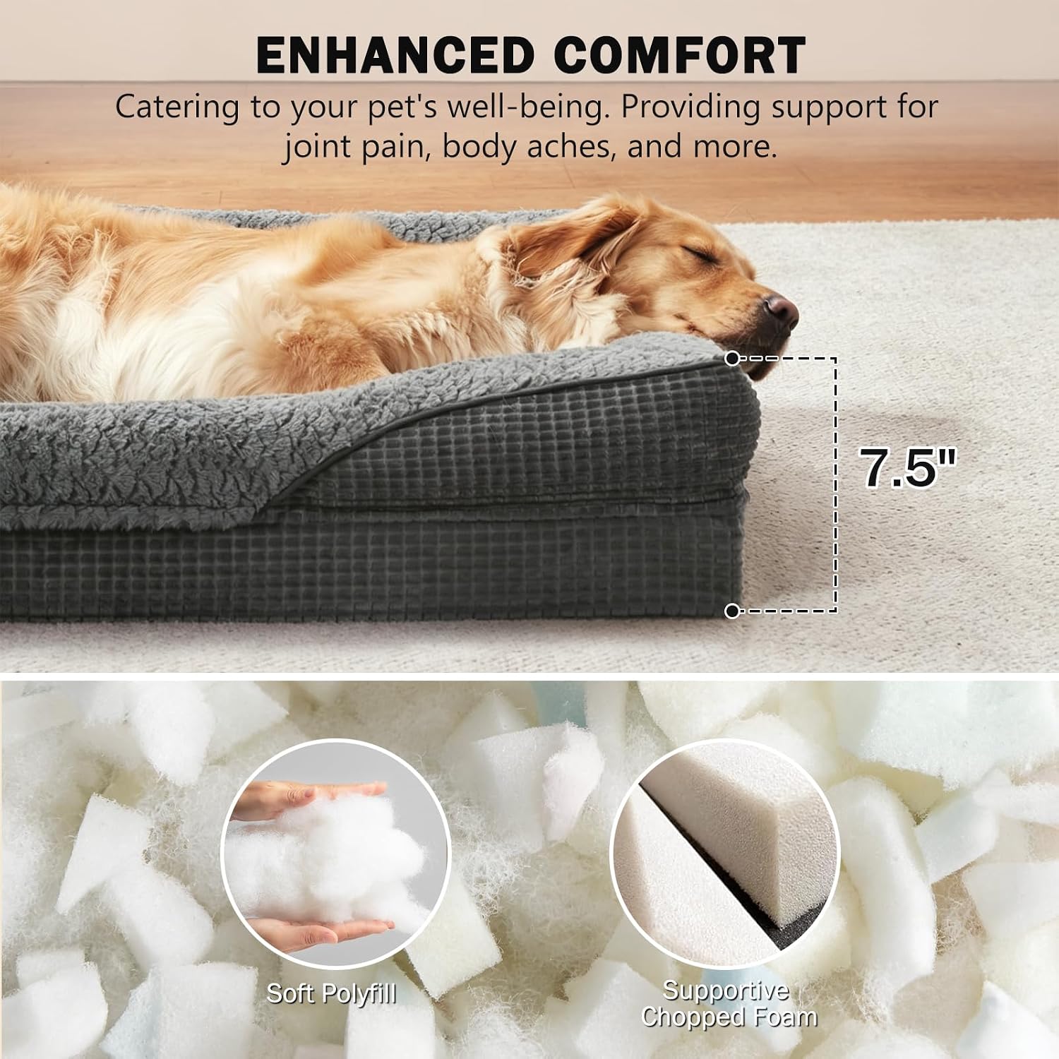 Thumbnail 3 de FURTIME Large Orthopedic Dog Bed 89x64x18cm