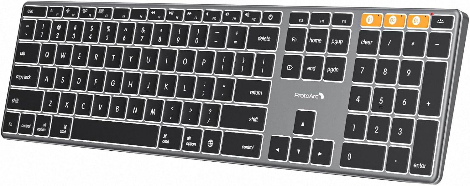 Detalle de ProtoArc K110-A beleuchtete kabellose Tastatur für Mac (Full-Size, Aluminium, Bluetooth)