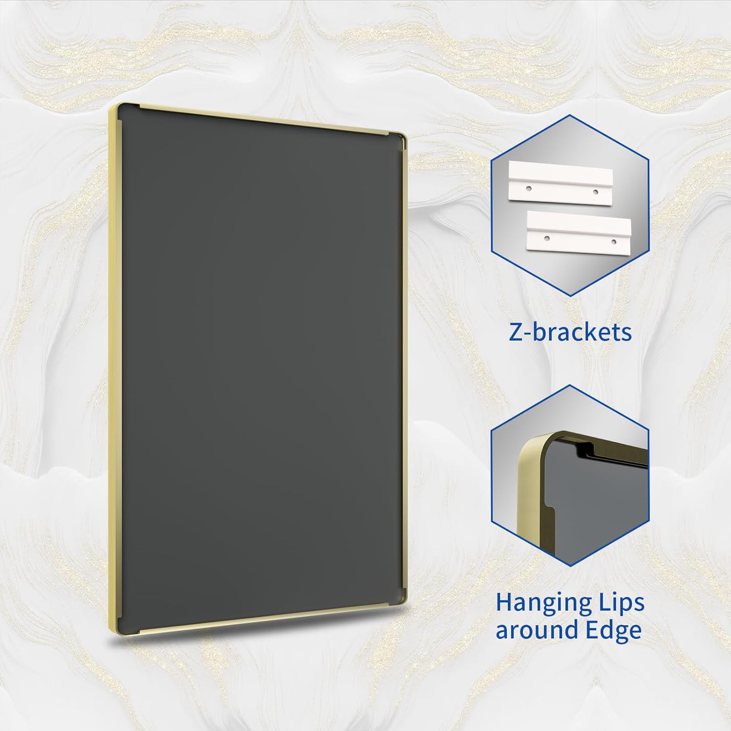 Thumbnail 6 de WEER Gold Bathroom Mirror, 24x36 Inch Brushed Gold Frame with Rounded Corners