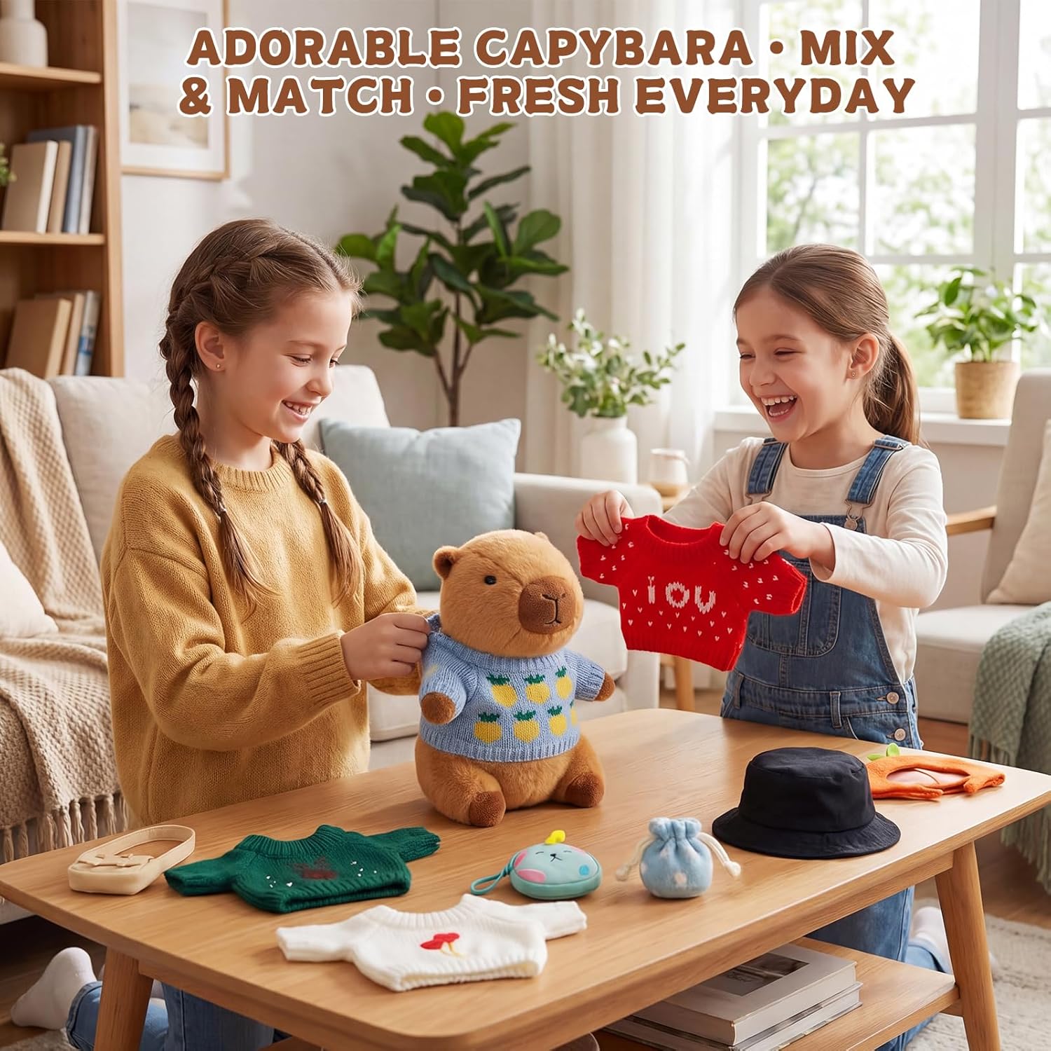 Thumbnail 2 de TITQWOP 10-Piece Capybara Plush Set with Clothes & Accessories (10.2 inch)