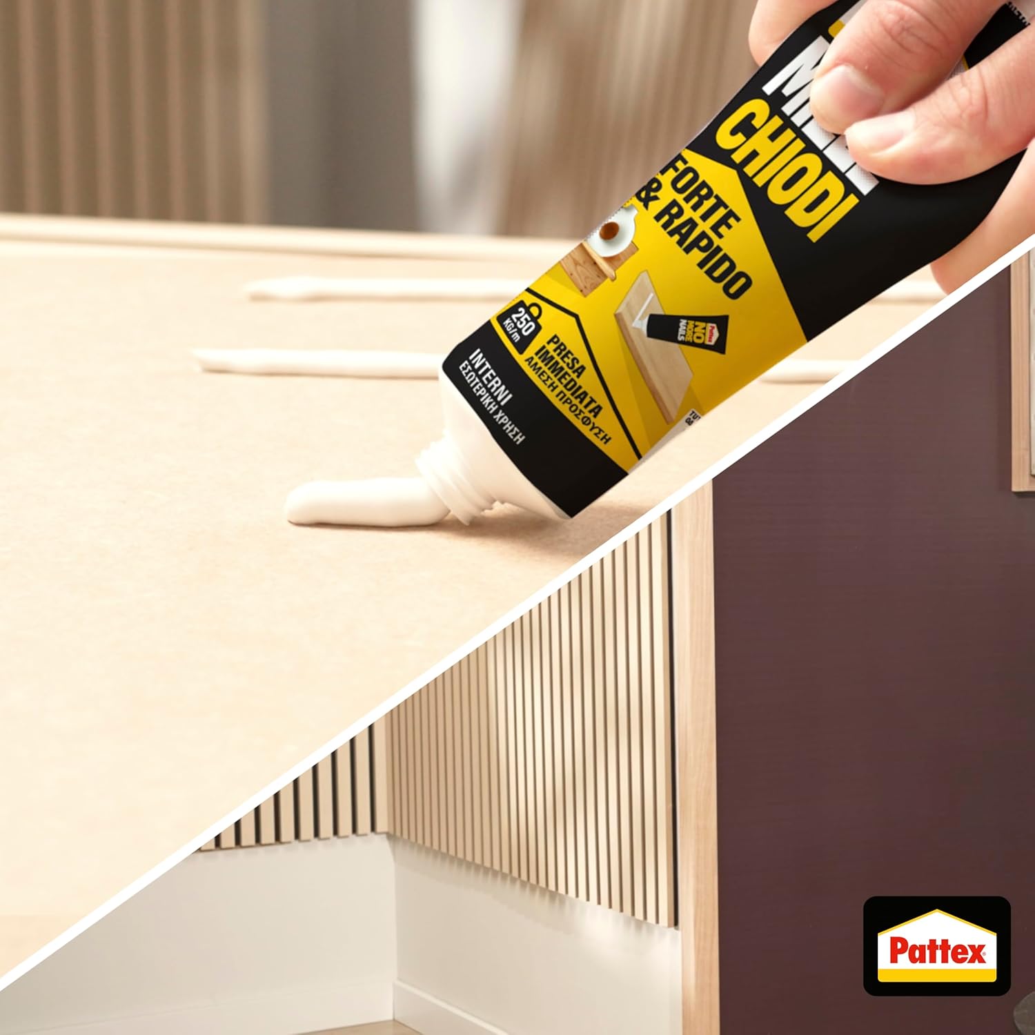 Detalle 2 de Pattex Millechiodi Forte & Rapido – Collante di montaggio extra forte, 1x250 g