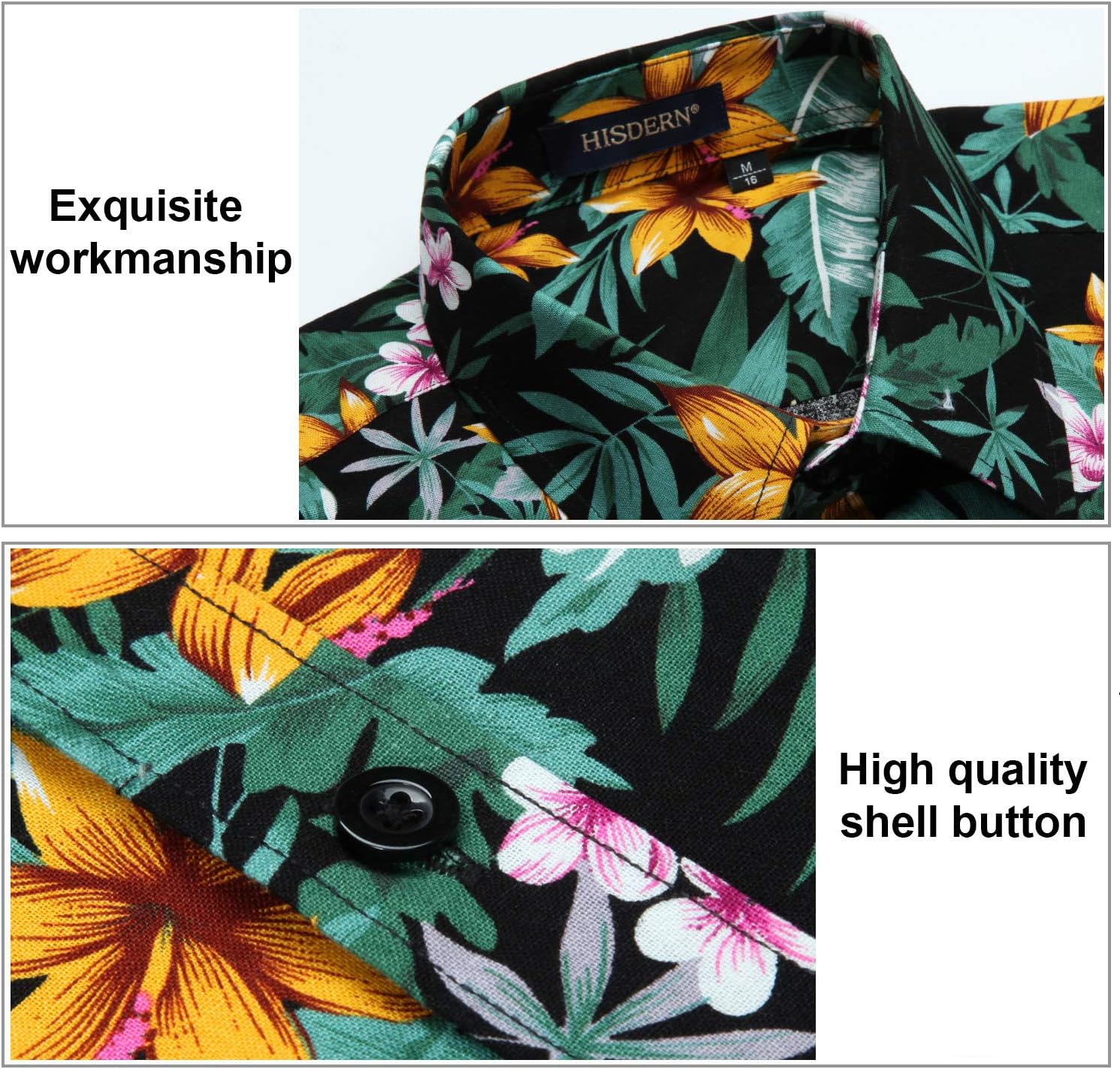 Thumbnail 3 de HISDERN Funky Hawaiihemd Kurzarm mit Vordertasche – lockere Passform, 100% Baumwolle