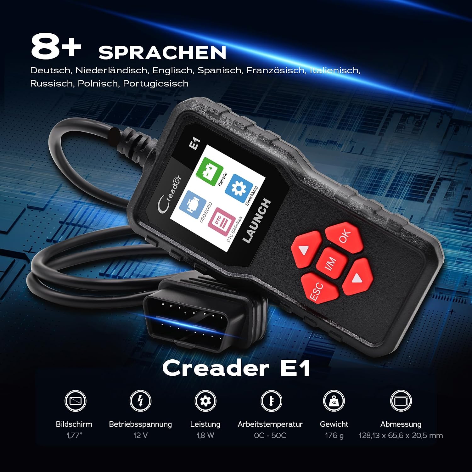 Detalle 2 de LAUNCH Creader E1 OBD2 Diagnosegerät 1,77 Zoll