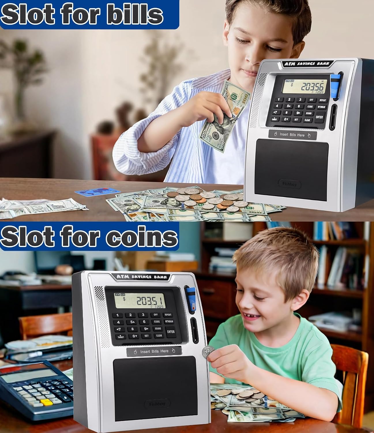 Detalle de Talking ATM Piggy Bank for Kids with Dual Debit Cards and Coin Recognition