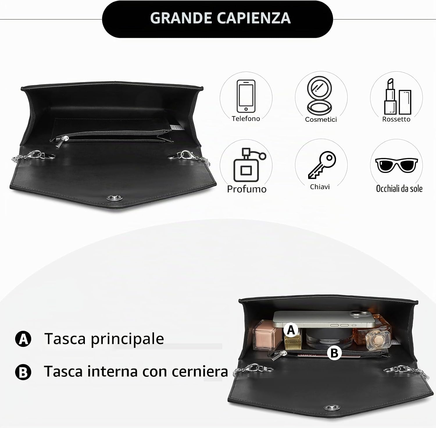 Thumbnail 3 de Miss Lulu Pochette Clutch Donna: pochette elegante in ecopelle scamosciata per cerimonie e serate