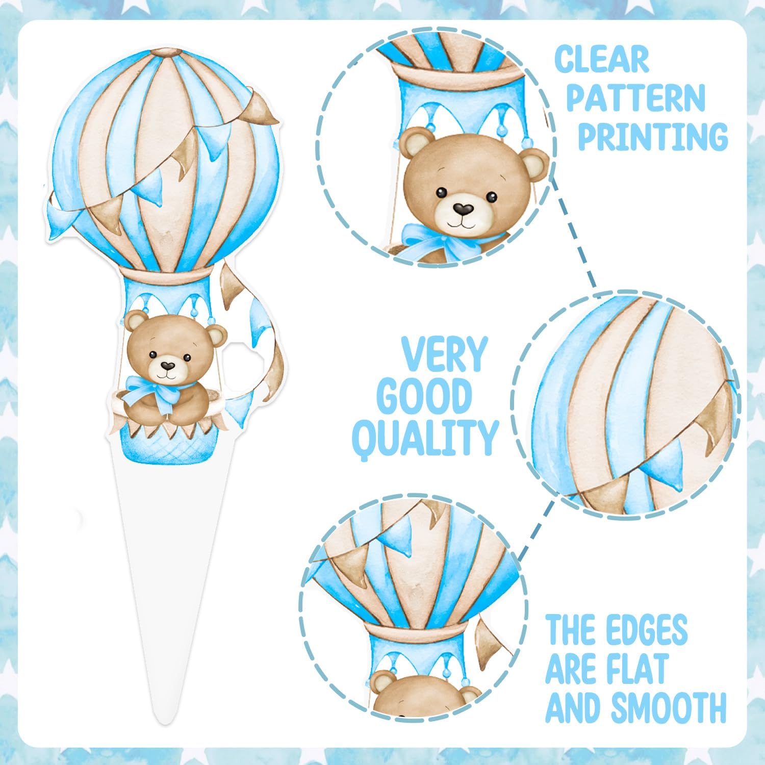 Detalle 1 de CANDY CHEF Oh Baby Bear Cupcake Toppers, 48 Blue Picks in 24 Designs