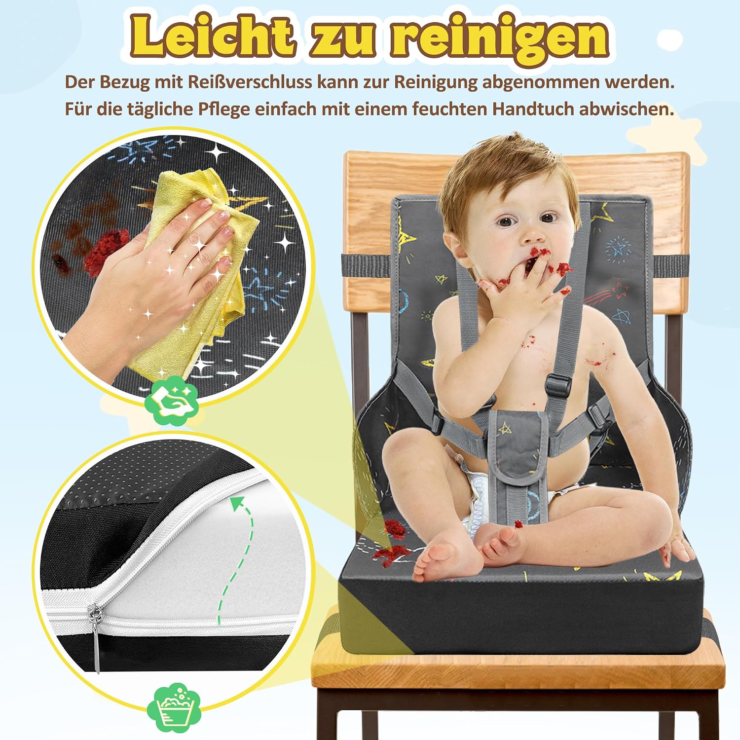 Thumbnail 6 de UISEBRT draagbare kinderstoelverhoger met 3-puntsgordel, antislip, grijs