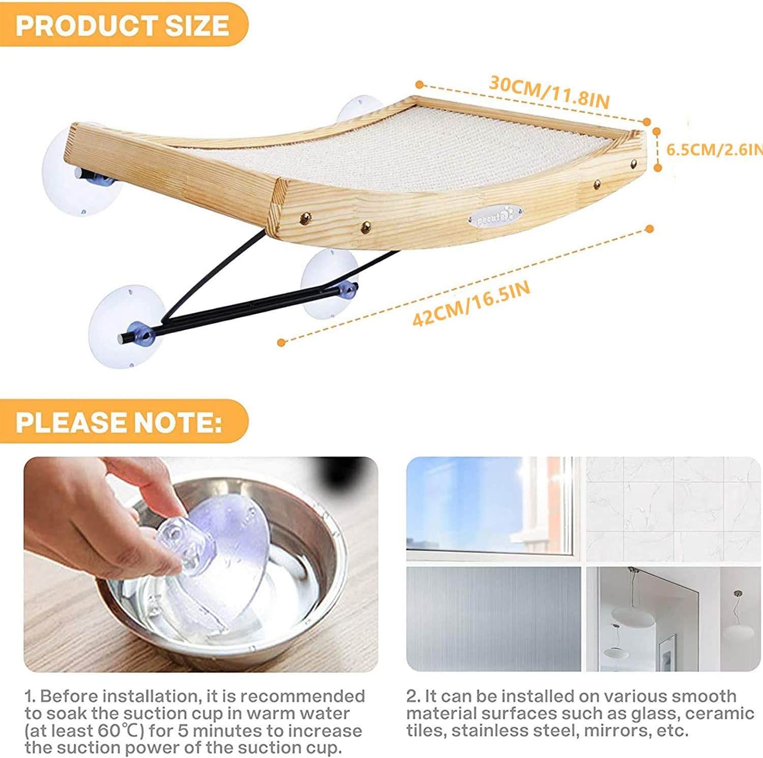 Thumbnail 6 de Pecute 2 en 1 Hamac de fenêtre pour chat – hamac + griffoir en sisal avec 4 ventouses (jusqu’à 15 kg)