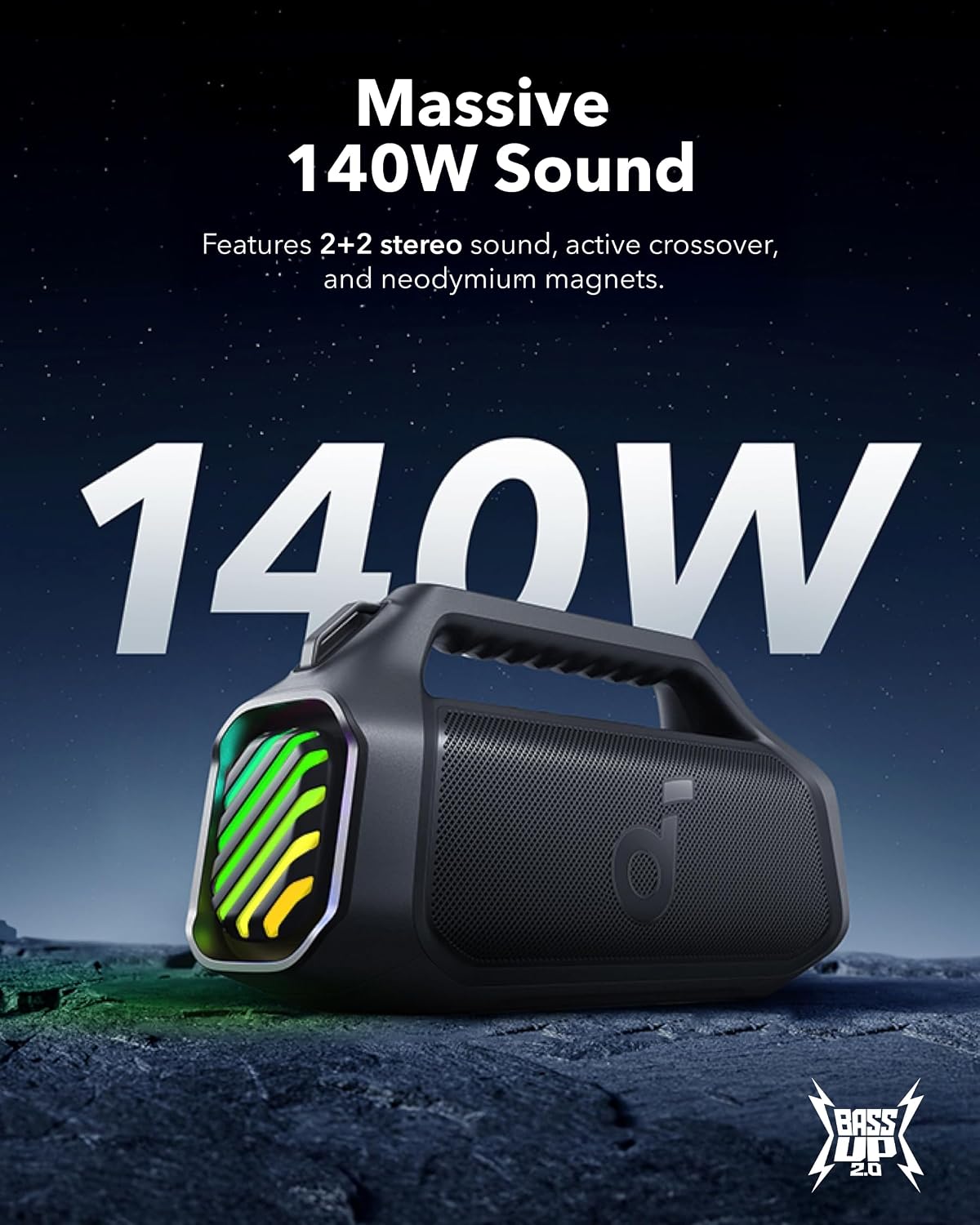 Detalle de Soundcore A3134 Boom 2 Plus Portable Bluetooth Speaker, 140W, IPX7
